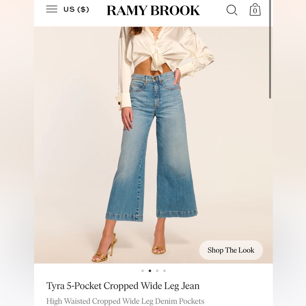 NEW RAMY BROOK TYRA cropped wide leg jean in light wash size 30